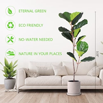 Fit Choice 3.33 Ft Fiddle Leaf Fig Artificial Tree - Polyester, No Watering Needed, Durable Quality