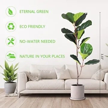 Fit Choice 3.33 Ft Fiddle Leaf Fig Artificial Tree - Polyester, No Watering Needed, Durable Quality