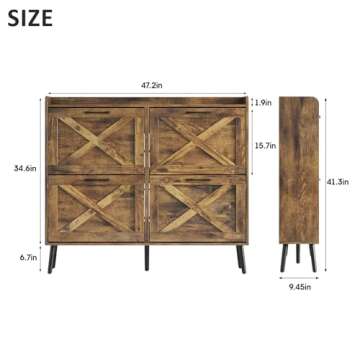 Maupvit Large Shoe Cabinet with 4 Flip Drawers, Freestanding Shoe Organizer with Metal Drawer Bracket for Entryway, Narrow Shoe Rack Cabinet, 5 Sturdy Legs, Rustic Brown