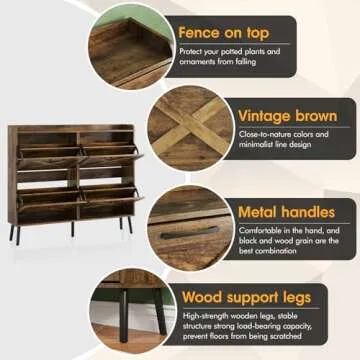 Maupvit Large Shoe Cabinet with 4 Flip Drawers, Freestanding Shoe Organizer with Metal Drawer Bracket for Entryway, Narrow Shoe Rack Cabinet, 5 Sturdy Legs, Rustic Brown