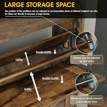 Maupvit Large Shoe Cabinet with 4 Flip Drawers, Freestanding Shoe Organizer with Metal Drawer Bracket for Entryway, Narrow Shoe Rack Cabinet, 5 Sturdy Legs, Rustic Brown