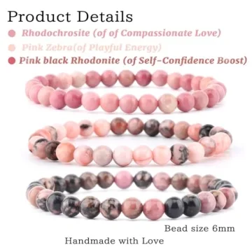 NCB Handmade Rhodochrosite, Pink Zebra and Pink Black Rhodonite Bracelets