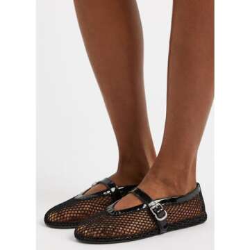 VOLEECE Women's Mesh Ballet Flats Buckle Strap Comfortable Ballerina Shoes Ladies Clear Fishnet Wide...