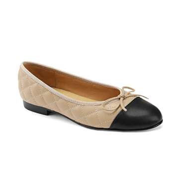 SHODENSE Women Cap Toe Bow Flats Two Tone Slip On Ballet Flats Quilted Comfort Closed Round Toe Flat...