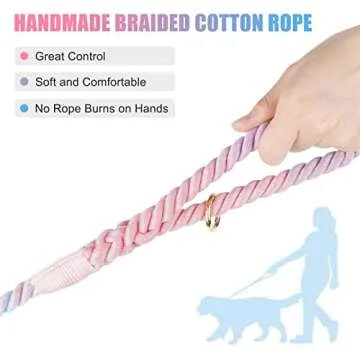 NUGUTIC Rope Dog Leash Handmade Braided Cotton Rope Leashes with Heavy Duty Metal Clasp, Cute Dog Leash, Wedding Dog Leash (Colorful Macaron, 5 FT)