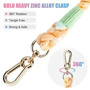 NUGUTIC Rope Dog Leash Handmade Braided Cotton Rope Leashes with Heavy Duty Metal Clasp, Cute Dog Leash, Wedding Dog Leash (Colorful Macaron, 5 FT)