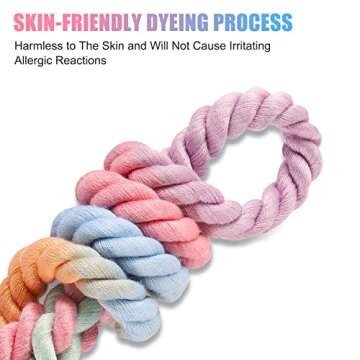 NUGUTIC Rope Dog Leash Handmade Braided Cotton Rope Leashes with Heavy Duty Metal Clasp, Cute Dog Leash, Wedding Dog Leash (Colorful Macaron, 5 FT)