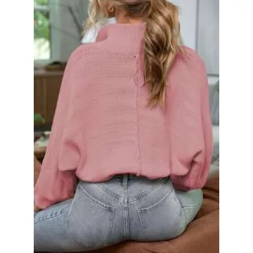 EVALESS Fall V Neck Knit Oversized Sweaters for Women 2024 Trendy Fashion Casual Loose Cute Long Sleeve Lightweight Chunky Sweaters Pullover Clothes Pink Medium