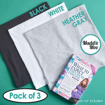 Maddie Moo Belly Bands - Available in 8 Sizes and 7 Colors. Maternity & Postpartum Shirt Extender 3 Packs for All Stages of Pregnancy