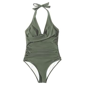 RXRXCOCO Women Deep V Neck One Piece Swimsuits Criss Cross Ruched Tummy Control Swimwear Halter Bath...