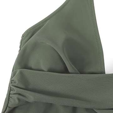 RXRXCOCO Women Deep V Neck One Piece Swimsuits Criss Cross Ruched Tummy Control Swimwear Halter Bathing Suit Green Medium