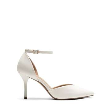 DREAM PAIRS Women’s High Heels Strappy Closed Toe Stiletto Ankle Strap Pointed Toe D'Orsay Heel Dress Wedding Party Pumps Shoes,Size 8,White/PU,SDPU2215W