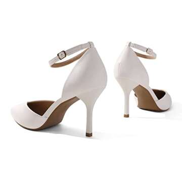 DREAM PAIRS Women’s High Heels Strappy Closed Toe Stiletto Ankle Strap Pointed Toe D'Orsay Heel Dress Wedding Party Pumps Shoes,Size 8,White/PU,SDPU2215W