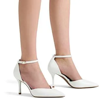 DREAM PAIRS Women’s High Heels Strappy Closed Toe Stiletto Ankle Strap Pointed Toe D'Orsay Heel Dress Wedding Party Pumps Shoes,Size 8,White/PU,SDPU2215W