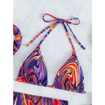 SOLY HUX Women's 4 Piece Swimsuits Triangle Bikini Bathing Suits with Mesh Beach Skirt & Bandana Bikini Sets