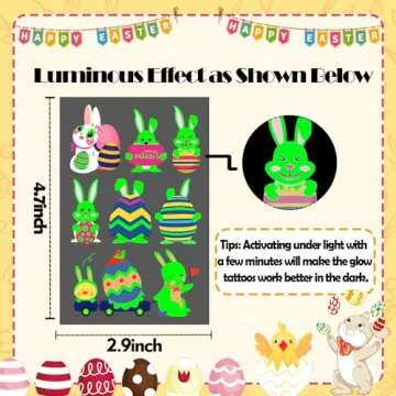 Leesgel Temporary Tattoo for Kids, Easter Eggs Chicken Tattoo Stickers, Luminous Kids Tattoos for Filler Easter Egg Basket Stuffers Easter Party Favors Decorations Supplies School Rewards