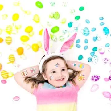 Leesgel Temporary Tattoo for Kids, Easter Eggs Chicken Tattoo Stickers, Luminous Kids Tattoos for Filler Easter Egg Basket Stuffers Easter Party Favors Decorations Supplies School Rewards