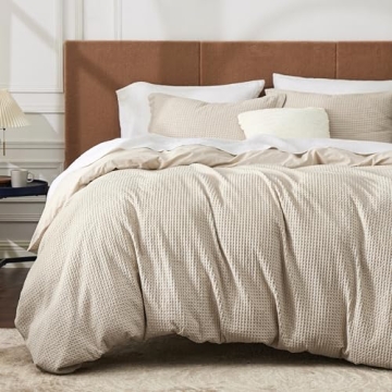 Bedsure Queen Cotton Duvet Cover - 100% Soft Waffle Weave Bedding