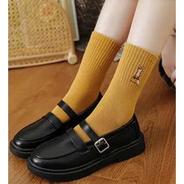 Meloday Fox Embroidery Cute Women's Crew Socks Kawaii Soft Cotton - 5 pairs per pack