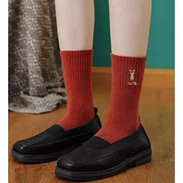 Meloday Fox Embroidery Cute Women's Crew Socks Kawaii Soft Cotton - 5 pairs per pack