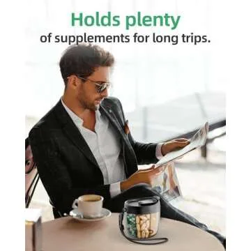 PULIV Portable Pill Dispenser Bottle, Vitamin Organizer with 7 Compartments, Holds Plenty of Supplements with Anti-Mixing & Wide Openings Design, Easy to Retrieve Meds, Includes 20 Pcs Sticky Labels