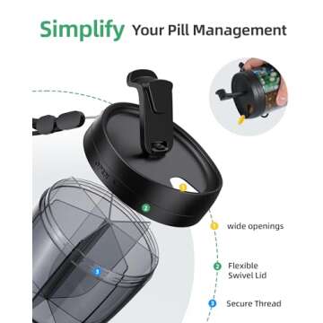 PULIV Portable Pill Dispenser Bottle, Vitamin Organizer with 7 Compartments, Holds Plenty of Supplements with Anti-Mixing & Wide Openings Design, Easy to Retrieve Meds, Includes 20 Pcs Sticky Labels