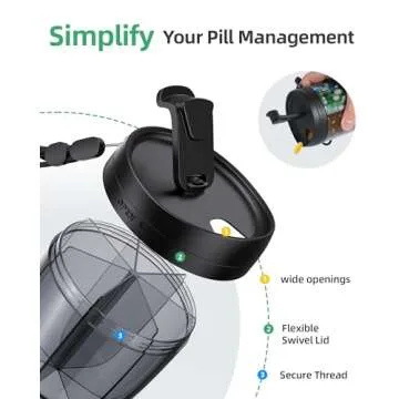 PULIV Portable Pill Dispenser Bottle, Vitamin Organizer with 7 Compartments, Holds Plenty of Supplements with Anti-Mixing & Wide Openings Design, Easy to Retrieve Meds, Includes 20 Pcs Sticky Labels