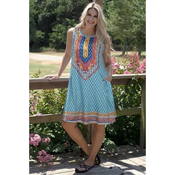 Elescat Boho Summer Dress Floral Print with Pockets