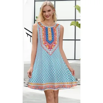 Elescat Boho Summer Dress Floral Print with Pockets