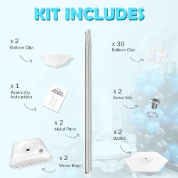 TEKXYZ Telescoping Balloon Stand Set of 2, 1.5ft to 7ft Free Adjustable Metal Balloon Column Stand f...