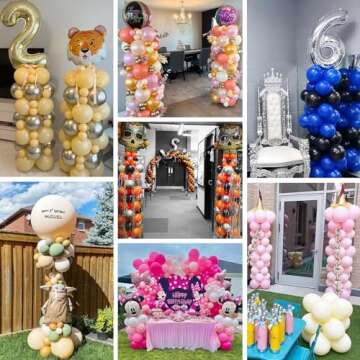 TEKXYZ Telescoping Balloon Stand Set of 2, 1.5ft to 7ft Free Adjustable Metal Balloon Column Stand for Party Decorations
