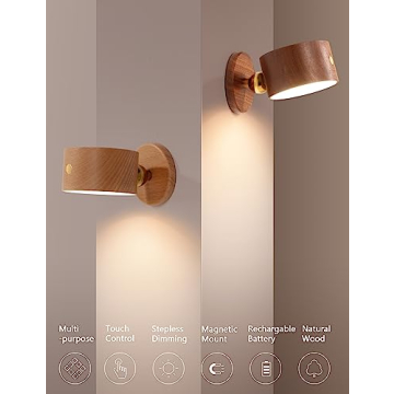 Chilvane Wooden Wall Sconce Rechargeable LED Lamp