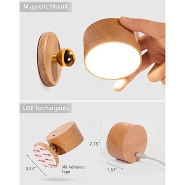 Chilvane Wooden Wall Sconce Rechargeable LED Lamp