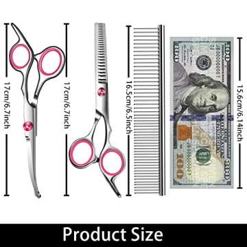 Wikdey Pink Dog Grooming Scissors with Safety Round Tip,Pet Grooming scissors Kit,Dog Shears for Gro...