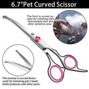 Wikdey Pink Dog Grooming Scissors with Safety Round Tip,Pet Grooming scissors Kit,Dog Shears for Grooming,Incude Thinning,Curved Grooming Scissors and Comb for dogs, cats.Suitable for The Right Hand