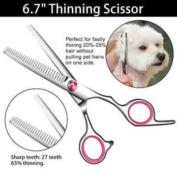 Wikdey Pink Dog Grooming Scissors with Safety Round Tip,Pet Grooming scissors Kit,Dog Shears for Grooming,Incude Thinning,Curved Grooming Scissors and Comb for dogs, cats.Suitable for The Right Hand