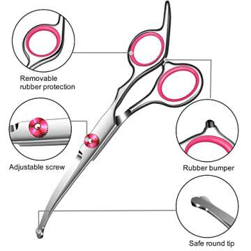 Wikdey Pink Dog Grooming Scissors with Safety Round Tip,Pet Grooming scissors Kit,Dog Shears for Grooming,Incude Thinning,Curved Grooming Scissors and Comb for dogs, cats.Suitable for The Right Hand