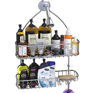 Simple Houseware Bathroom Hanging Shower Head Caddy Organizer, Chrome (26 x 16 x 5.5 inches)