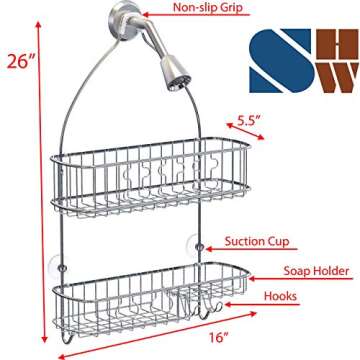 Simple Houseware Bathroom Hanging Shower Head Caddy Organizer, Chrome (26 x 16 x 5.5 inches)