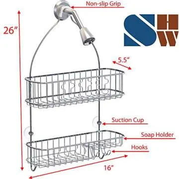 Simple Houseware Bathroom Hanging Shower Head Caddy Organizer, Chrome (26 x 16 x 5.5 inches)
