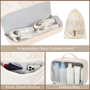 ETRONIK Weekender Bag with 15.6" Laptop Compartment, Travel Duffle Bag with Shoe Compartment & Wet Pocket, Carry On Overnight Bag with Toiletry Bag for Women, Gym Tote Bag Hospital Bag, Beige