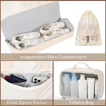 ETRONIK Weekender Bag with 15.6" Laptop Compartment, Travel Duffle Bag with Shoe Compartment & Wet Pocket, Carry On Overnight Bag with Toiletry Bag for Women, Gym Tote Bag Hospital Bag, Beige