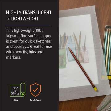 Bienfang Sketching & Tracing Paper Roll, White, 36 Inches x 50 Yards - for Drawing, Trace, Sketch, S...