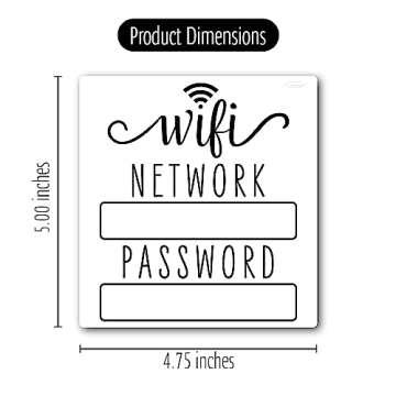 White Black WiFi Password Sign Fridge Magnet, WiFi Sign with Black Wet Erase Pen, Magnetic WiFi Password Sign for Home, WiFi Sign for Guests, Compatible with Airbnb Essentials for Hosts, 4.75x5.0 in
