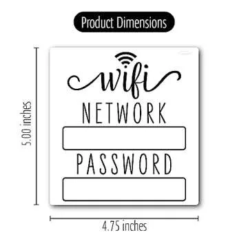 White Black WiFi Password Sign Fridge Magnet, WiFi Sign with Black Wet Erase Pen, Magnetic WiFi Password Sign for Home, WiFi Sign for Guests, Compatible with Airbnb Essentials for Hosts, 4.75x5.0 in