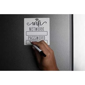 White Black WiFi Password Sign Fridge Magnet, WiFi Sign with Black Wet Erase Pen, Magnetic WiFi Password Sign for Home, WiFi Sign for Guests, Compatible with Airbnb Essentials for Hosts, 4.75x5.0 in
