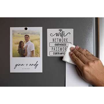 White Black WiFi Password Sign Fridge Magnet, WiFi Sign with Black Wet Erase Pen, Magnetic WiFi Password Sign for Home, WiFi Sign for Guests, Compatible with Airbnb Essentials for Hosts, 4.75x5.0 in