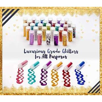 30 Luxury Colors of Ultra, Extra Fine, Large, and Chunky Non Toxic Glitter Set With Heart Star Shape...