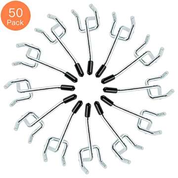 Rawall 2 Inch 50-Pack,Sturdy and Durable L Shape Galvanized Metal suitbale for 1/4 and 1/8 Pegboard ...