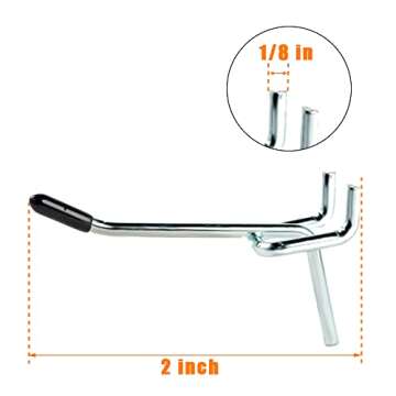 Rawall 2 Inch 50-Pack,Sturdy and Durable L Shape Galvanized Metal suitbale for 1/4 and 1/8 Pegboard Hooks with Rubber Tipped,Pegboard Hooks for Garage,Office,Kitchen,Store(Silver)